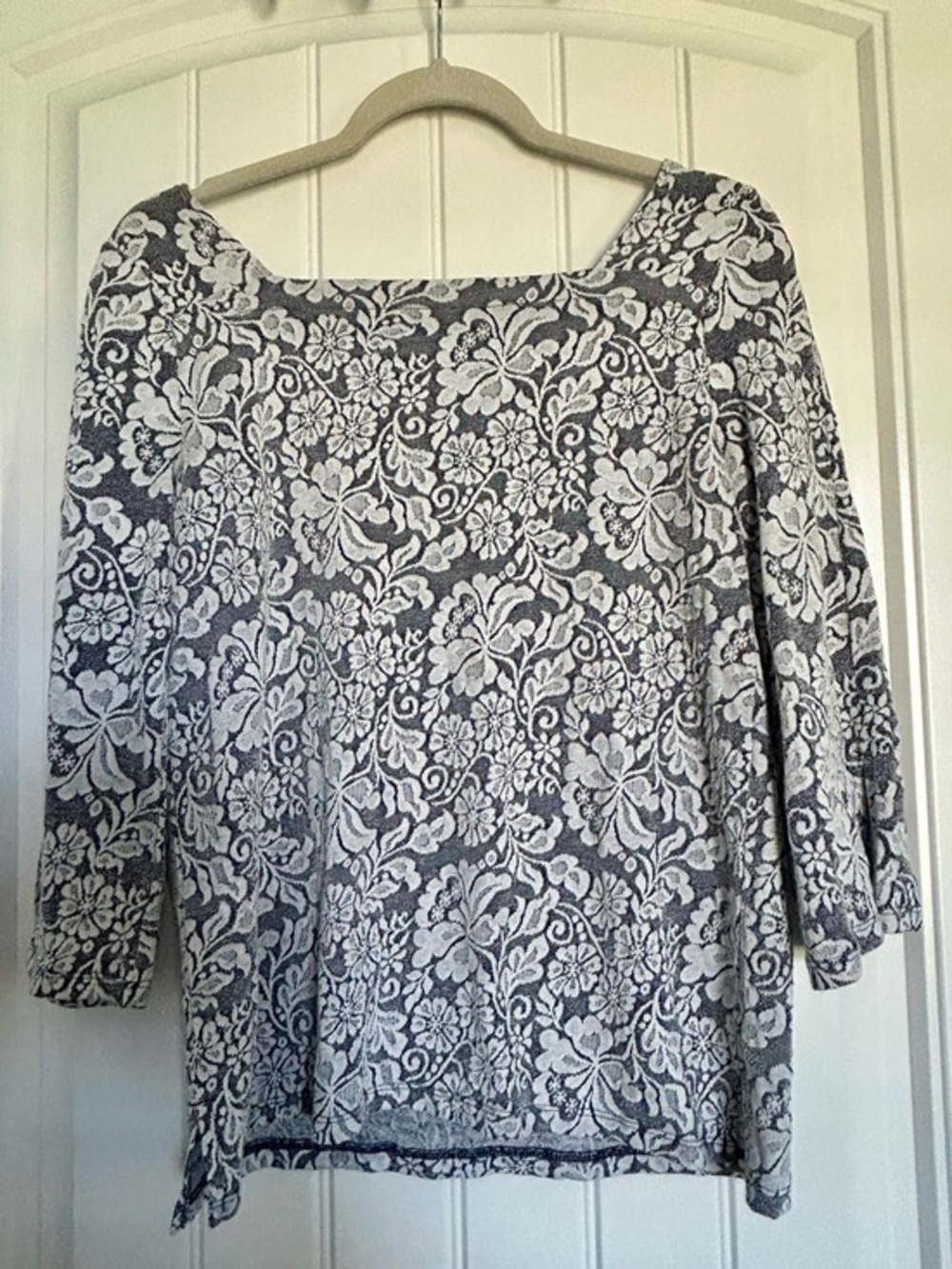 LOFT Floral Jacquard Square neck, 3/4 Sleeve Knit Top
